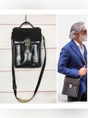 L.A.P.A. Florence Black Leather Vertical Briefcase  Italy Combination Lock